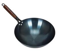 Poêle à wok, en fonte, traditionnelle, de style chinois, fond rond, sans revêtement, à une seule poignée, revêtement antiadhésif, pour la maison et les restaurants, 38 cm