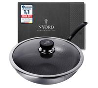 Poêle à wok NYORD - anti-adhésive, anti-rayures, structure en nid d'abeille pour wok, lavable au lave-vaisselle, wok hybride en acier inoxydable, revêtement céramique, sans PTFE & PFOA, 30cm
