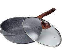 Poêle anti-adhésive 30cm avec bord haut et couvercle, revêtement granit - convient à toutes les cuisinières