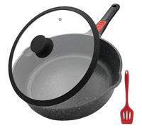 Poêle antiadhésive avec couvercle 28 cm, 4.3L Grande, Poignée amovible, Adaptée à l'induction, Va au four - Noir
