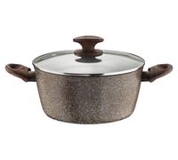 Poêle antiadhésive de 20 cm, en aluminium, avec revêtement effet pierre, compatible induction, avec couvercle en verre