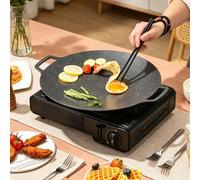 Poêle antiadhésive en marbre de style coréen, grande plaque de cuisson ronde et plate, conception à double poignée, distribution de chaleur uniforme, convient pour le camping, le barbecue, le teppanya