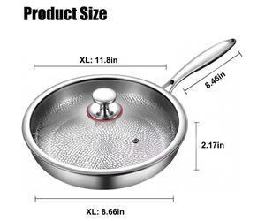 Poêle antiadhésive en titane avec couvercle - Poêle de 30 cm - Revêtement résistant aux rayures - Fond en trois couches martelé - Chauffage rapide et uniforme - Idéale pour une cuisson saine - Convien