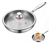Poêle antiadhésive - Poêle en titane avec couvercle - 26 cm - Revêtement antiadhésif résistant aux rayures - Chauffage rapide en 3 couches - Compatible avec les plaques à induction, au gaz, électrique