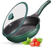 Poêle antiadhésive Unyqoos® de 28 cm avec couvercle en verre – Mini-wok et friteuse 3-en-1, résistante aux rayures et aux taches, sans , fond en acier inoxydable compatible avec les plaques à inductio