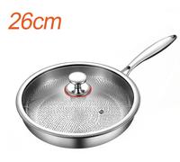 Poêle avec couvercle - Fond plat - 26 cm - Titane - Résistante aux rayures - Revêtement antiadhésif - Idéale pour les steaks
