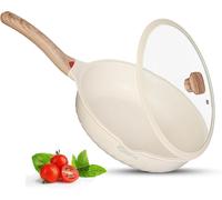 Poêle avec couvercle - Wok profond - Polyvalence en cuisine - Revêtement résistant aux rayures - 28 cm - Blanc