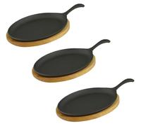Poêle avec dessous-de-plat ovale en bois (24 x 17 x 2 cm) en fonte, lot de 3 pièces