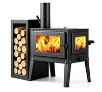 Poele Bois D'intérieur avec Double Vitre, pour 50 M², Noir | Poele a Bois En Fonte avec Système de Double Combustion (jusqu'à 1200 °C) pour Maison, Chalet, Atelier ou Bureau(50cm/20in)