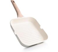Poêle de grill anti-adhésive - Forme carrée - Grillade intérieure - Évacuation efficace des graisses - 24 cm - Blanche