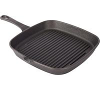 Poêle de grill en fonte - Forme carrée - Grillade saine - Revêtement antiadhésif naturel - 23 centimètres - Noir