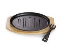 Poêle de service en fonte avec rayures grillagées et planche de service, petite poêle de service, poignée amovible, déjà culottée, adaptée au four, au grill, au barbecue et à l'induction, Ø 26 x 16,7