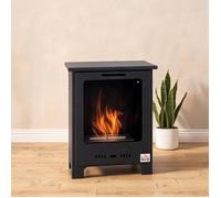Poêle décoratif au bioéthanol sur pieds métal noir 40 cm flamme réelle 3 heures chauffe 20-25 m²