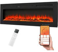 Poêle électrique 1800W, ventilateur de chauffage avec thermostat (18–30°C), 9 couleurs de flamme, minuterie (1–8 heures), application WiFi et télécommande, chauffage électrique pour une pièce jusqu'à