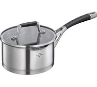 Poêle en acier avec couvercle en verre de sécurité et bec verseur - convient pour l'induction - tamis fin et grossier - Ø 16 cm