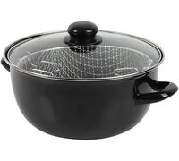 Poêle en acier - Friteuse - Pour une utilisation à domicile - Couvercle en verre - 20 cm - Noir