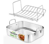 Poêle en acier inoxydable - 35,5 cm - Poêle polyvalente pour poulet, dinde et bien plus encore - Grille de cuisson robuste pour le four avec poignées intégrées