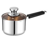 Poêle en acier inoxydable de 14 cm, avec couvercle en verre et bec verseur, multifonctionnelle