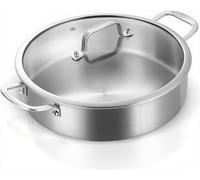 Poêle en acier inoxydable de 28 cm, 5,2 litres, avec couvercle, bord haut de 9,5 cm