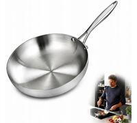 Poêle en acier inoxydable - Diamètre 28 cm - Poêle à frire - Acier inoxydable 304 - Sans revêtement - Fond triple épaisseur - Compatible avec les plaques à induction - Convient au four et au lave-vais