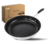 Poêle en acier inoxydable DIVORY 24 cm, compatible induction | Grande poêle antiadhésive adaptée à tous les types de cuisinières | Poignée ergonomique, lavable au lave-vaisselle