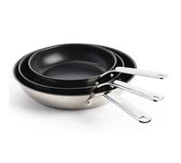 Poêle en acier inoxydable KitchenAid, lot de 3 pièces, passe au four, argent/noir