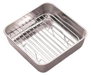 Poêle en acier inoxydable pour friteuses à air chaud, panier de friteuse à air chaud avec fonction grill, poêle pour friteuses à air chaud, poêle en fonte facile à nettoyer, 16 × 16 × 5 cm, argent