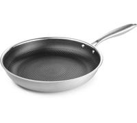 Poêle en acier inoxydable Unyqoos® – poêle de cuisson argentée avec structure en nid d'abeille, bords hauts, protections intérieures, résistante aux rayures, à 4 couches, antiadhésive, compatible avec