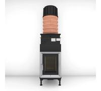 Poêle en faïence Brunner B4 porte pivotante plat 14,5 kW hydro Accumulateur modulaire superposé MAS 440 ⌀ 180, Blendrahmen Edelstahl