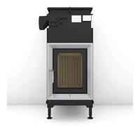 Poêle en faïence Brunner B4 porte pivotante plat 14,5 kW hydro ohne Haubenvariante, Blendrahmen Edelstahl