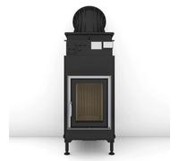 Poêle en faïence Brunner B4 porte pivotante plat 14,5 kW hydro Warmlufthaube Guss Ø 180 mm, Anbaurahmen Edelstahl