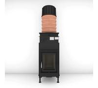 Poêle en faïence Brunner B4 porte tournante verre plat 14,5 kW Hydro Capot moulé MAS 440 module d'extension réservoir de stockage double coque Ø 180 mm, Cadre de base noir