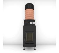 Poêle en faïence Brunner B4 porte tournante verre plat 14,5 kW Hydro Capot moulé MAS 440 module d'extension réservoir de stockage double coque Ø 180 mm, Frontplatte Stahl, schwarz 48 x 83 cm