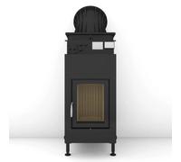 Poêle en faïence Brunner B4 porte tournante verre plat 14,5 kW Hydro Warmlufthaube Guss ⌀ 180 mm, Frontplatte Stahl, schwarz 48 x 83 cm