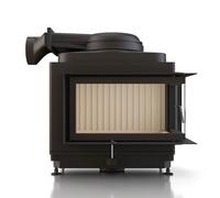 Poêle en faïence Brunner HKD 11 Eck porte tournante 9 kW Anbaurahmen, schwarz, Eckverglasung links, Capot moulé MAS 440 module d'extension réservoir de stockage double coque Ø 180 mm