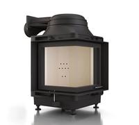 Poêle en faïence Brunner HKD 12 Eck charnière de porte à gauche/droite 9 kW Anbaurahmen, schwarz, Eckverglasung links, Capot moulé MAS 440 module d'extension réservoir de stockage double coque Ø 180 m
