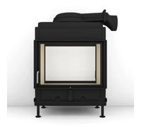 Poêle en faïence Brunner HKD 13 porte tournante tunnel/porte tournante verre plat 9 kW Dôme en fonte ⌀ 180 mm bas, Cadre de base noir