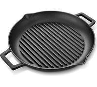 Poêle en fonte 38,5 x 31 cm, Poêle à griller en fonte, Poêle à frire brûlée avec fond strié, Poêle à steak avec 2 poignées, Poêle à feu pour gril à gaz, gril à charbon de bois - BBQ Camping et jardin