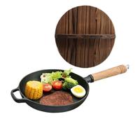 Poêle en fonte antiadhésive avec manche en bois ergonomique | Faitout haut avec couvercle inclus pour cuisiner, cuisine, maison, restaurant, camping, brûler, four, sauter, omelette
