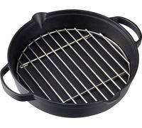 Poêle en fonte avec grille en acier inoxydable, Ø 31 cm, pour barbecue