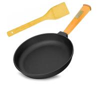 Poêle en fonte 22 cm Poêle à frire en fonte à induction Poignée en bois Poêle