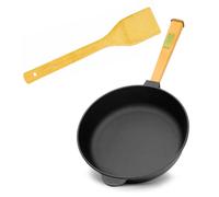Poêle en fonte de 26 cm, poêle à frire profonde en fonte, compatible induction, avec manche en bois, cocotte