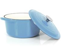 Poêle en fonte émaillée - Cocotte, faitout - Cuisson lente - Revêtement émaillé - 3,5 litres - Bleu clair