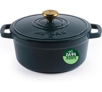 Poêle en fonte émaillée - Cocotte - Mijoteuse - Couvercle auto-égoutteur - 2 litres - Vert