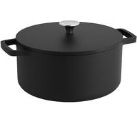 Poêle en fonte émaillée - Cocotte - Mijoteuse - Cuisson lente - Émail sans PFAS - 24 cm, 4 litres - Noir