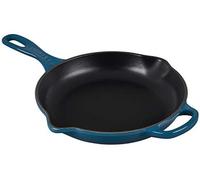 Poêle en fonte émaillée - Plat de service - Polyvalence en cuisine - Chaleur uniforme - Diamètre de 23 cm - Couleur : bleu pétrole