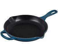 Poêle en fonte émaillée - Plat de service - Polyvalence en cuisine - Chaleur uniforme - Diamètre de 23 cm - Couleur : bleu pétrole
