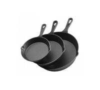 Poêle en Fonte Lot de 3PCs 16 cm/22 cm/26,5 cm, Sauteuse Pré-assaisonnée avec Poignée Résistante à la Chaleur, Ustensiles de