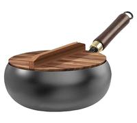 Poêle en fonte, matériau naturel non revêtu, manche en bois ergonomique, 28 cm