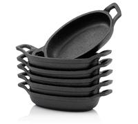 Poêle en fonte ovale - 20 x 9,5 cm - Préchauffée - Lot de 6 - Noir - Pour gril et camping